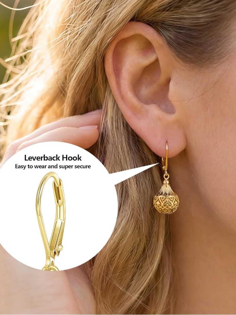 New! 14k Gold plated 925 Sterling Silver Vintage Filigree Drop Earrings - Picture 5 of 6